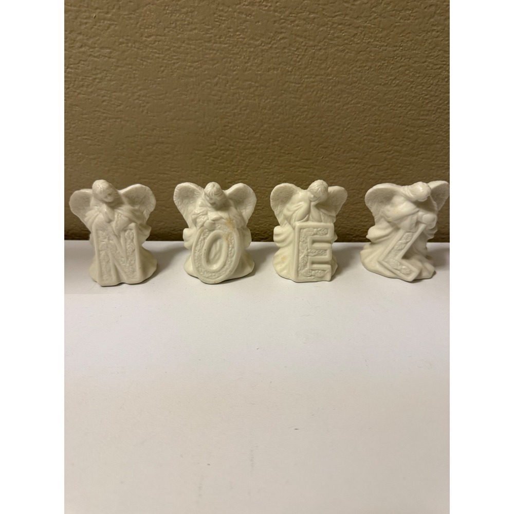Vintage Gift Collection 4pc Noel Angel Figurines Ceramic Cream Christmas Decor
